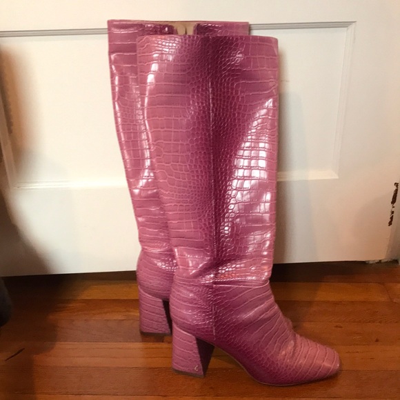 Pink Croc-Embossed Knee-High Boots circus Sam Edelman - Picture 1 of 5